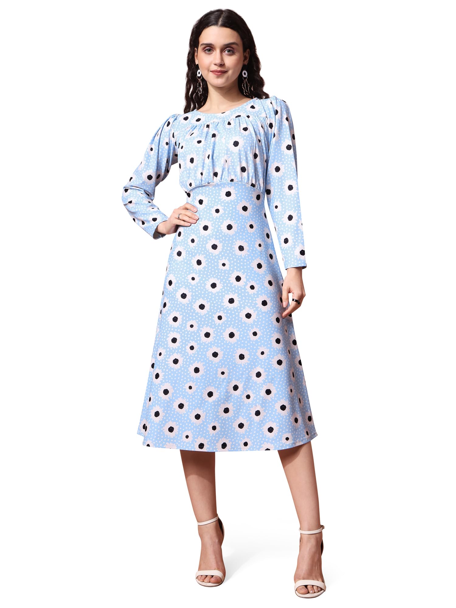 Purvaja Womens A-Line Midi Length Dress (Wini-011-Spider_Blue_X-Large)