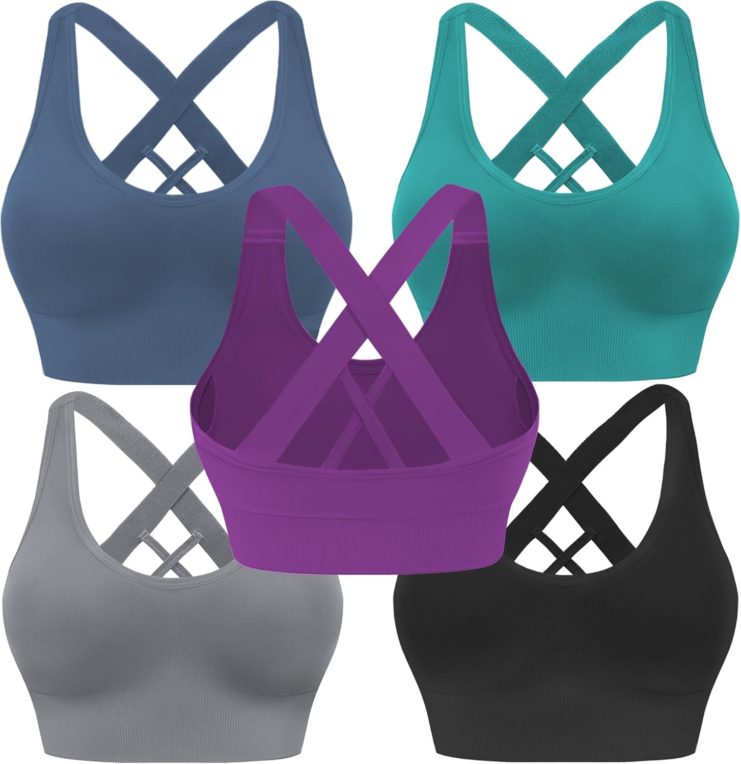 Evercute Sports Bra for Women Padded Medium Support Criss Cross Strappy Bras Seamless High Impact Yoga Exercise Athletic Bras