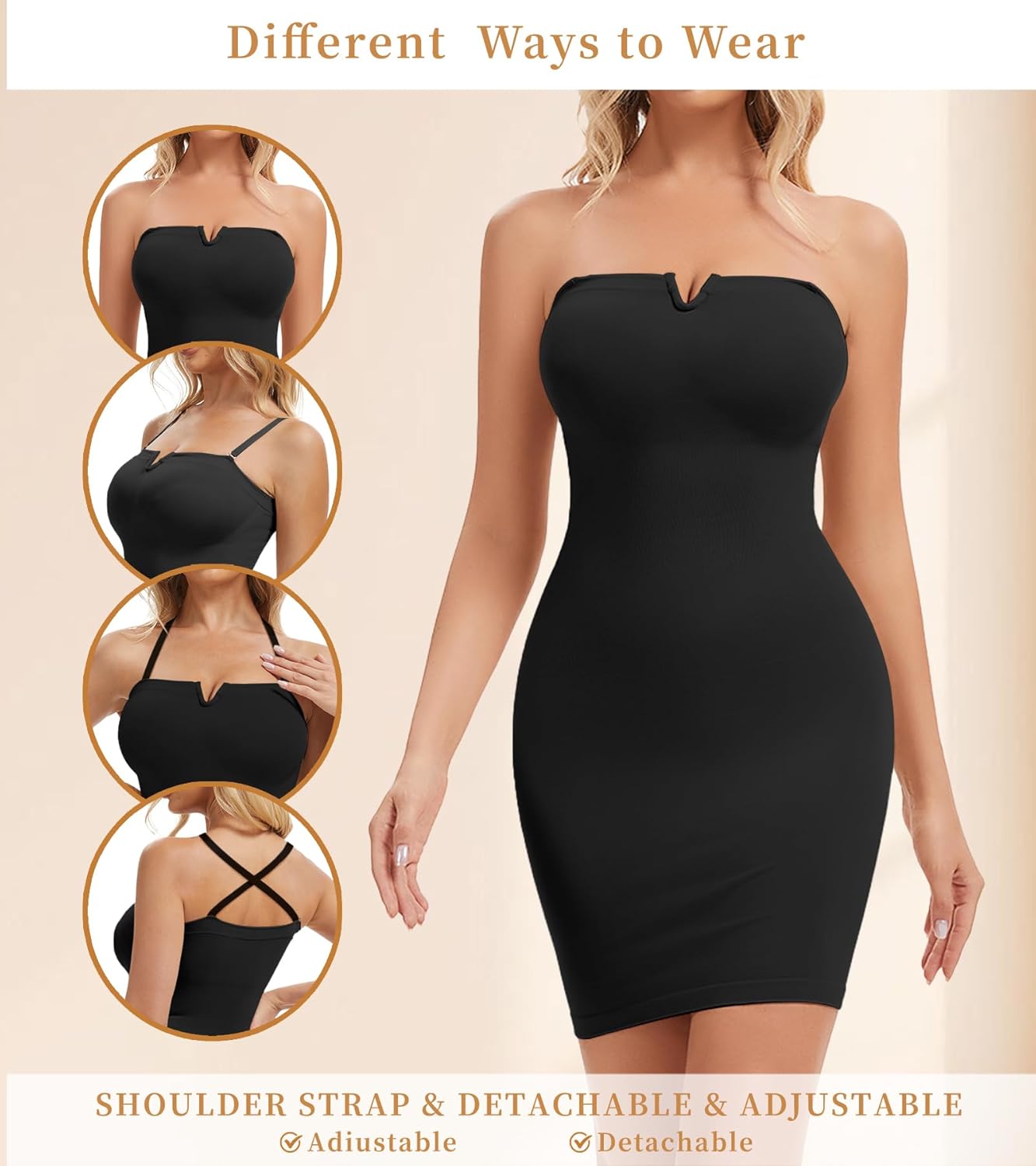 Strapless Shapewear Slip for Women Under Dresses Tummy Control Full Slips Body Slimming Shaper - Image 4