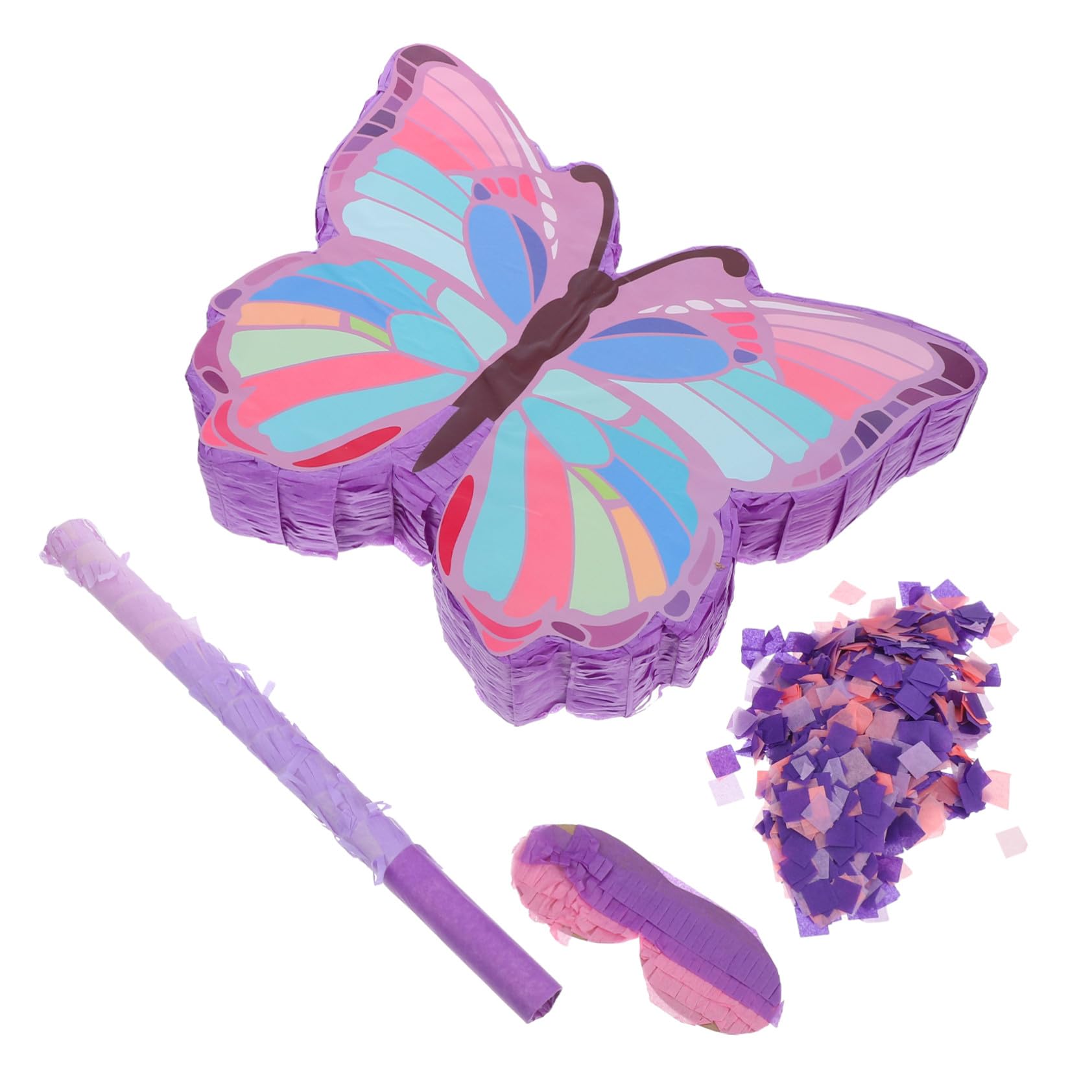 Ipetboom Piñata de Palo Temática Morada para Fiesta Infantil, Incluye Palo, Antifaz y 50 G de Confeti, Decoraciones para Cumpleaños de Niñas, Juguete para Romper y Rellenar con Dulces