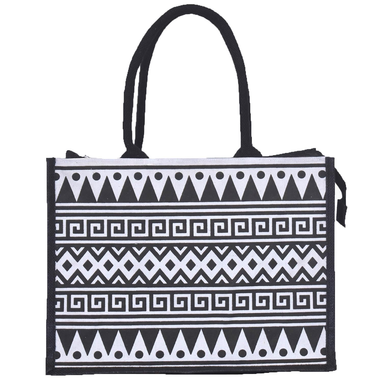 Daffodil Jute Bags | Tote Bag | Handcrafted Printed Bag | Eco Friendly Carry Bag | Durable Bags for Men & Women | Jute Handbags with Zipper (Black) (B0CBVPCC4G) Amazon Price History, Amazon Price Tracker