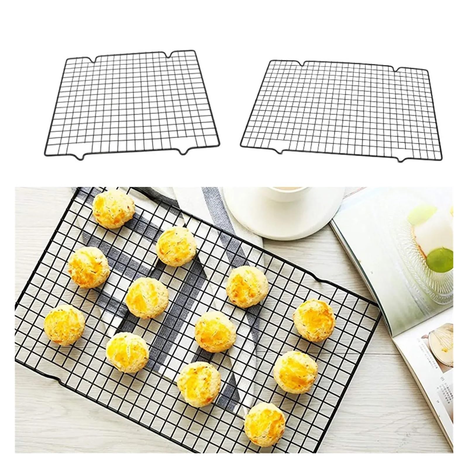 Kühlgitter aus Edelstahl Edelstahl-Drahtgitter, Kühltablett, Kuchen, Lebensmittelregal, Ofen, Küche, Backen, Pizza, Brot, Grill, Kekse, Halter, Regal(2pcs Black L)