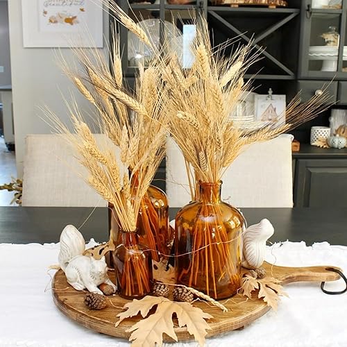 Miniatura 10 de MHMJON 100 tallos de trigo seco y 100 paquetes de lavanda seca, ramo de flores secas naturales, arreglo floral seco para el hogar, boda,