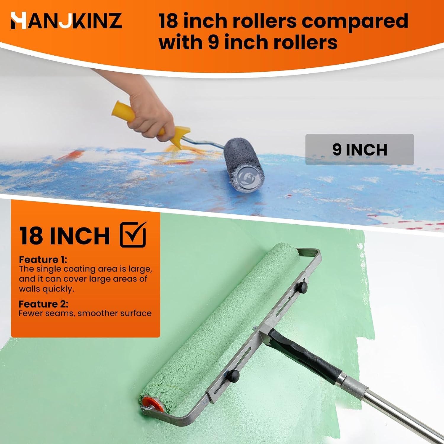 18 Inch Microfiber Paint Roller Covers, 6 Pack, Paint Rollers 18 Inch (3/8" Nap), Large Paint Rollers, Paint Supplies for Painting Walls
