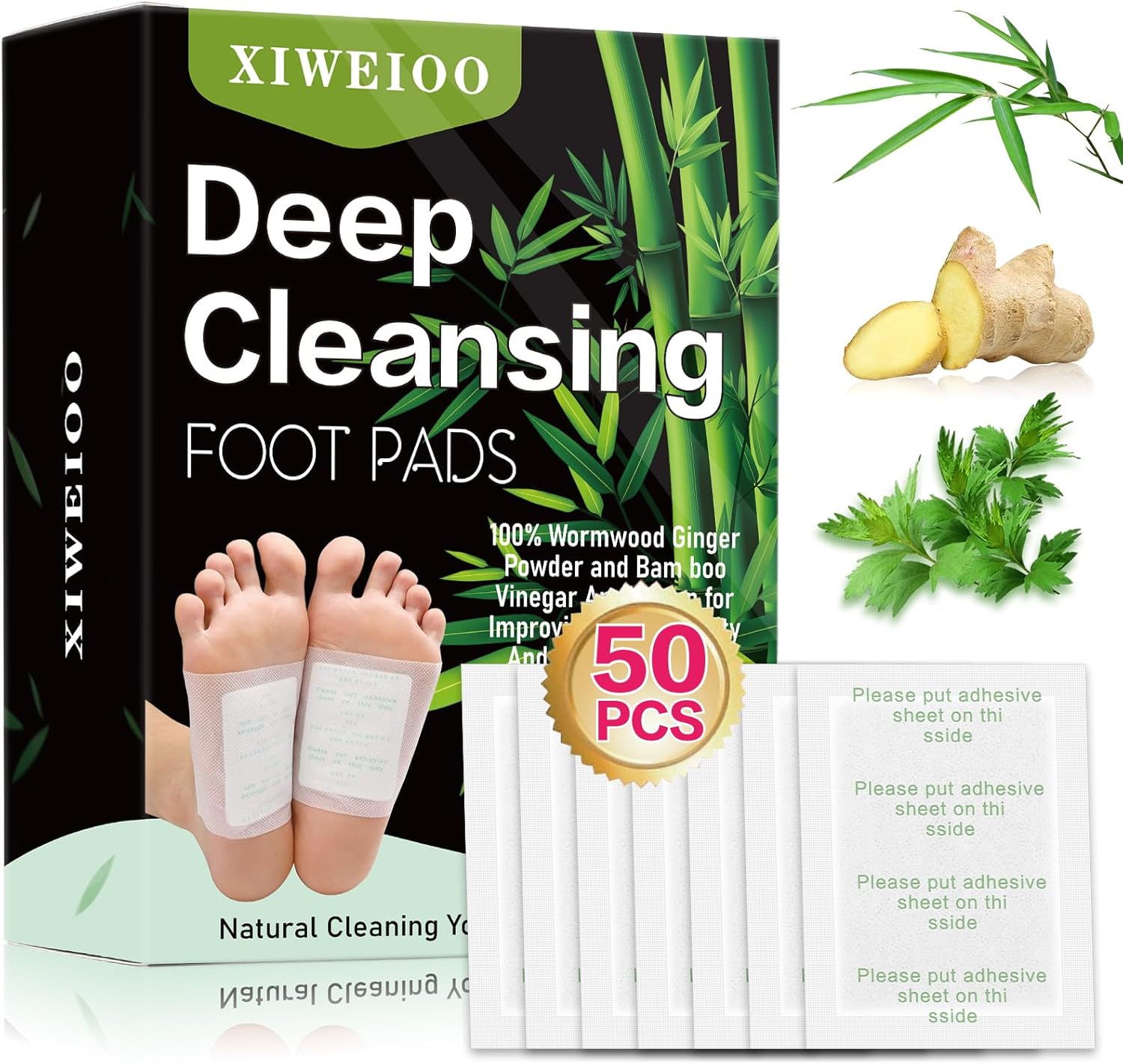 50 Pack Foot Pads, Ginger Oil Bamboo Charcoal, Foot Care Patch Message Deep Cleansing for Stress Relief, Better Rest, Feet Health Patches, Relaxing Muscles 50 Pack Foot Pads, Ginger Oil Bamboo Charcoal, Foot Care Patch Message Deep Cleansing for Stress Relief, Better Rest, Feet Health Patches, Relaxing Muscles