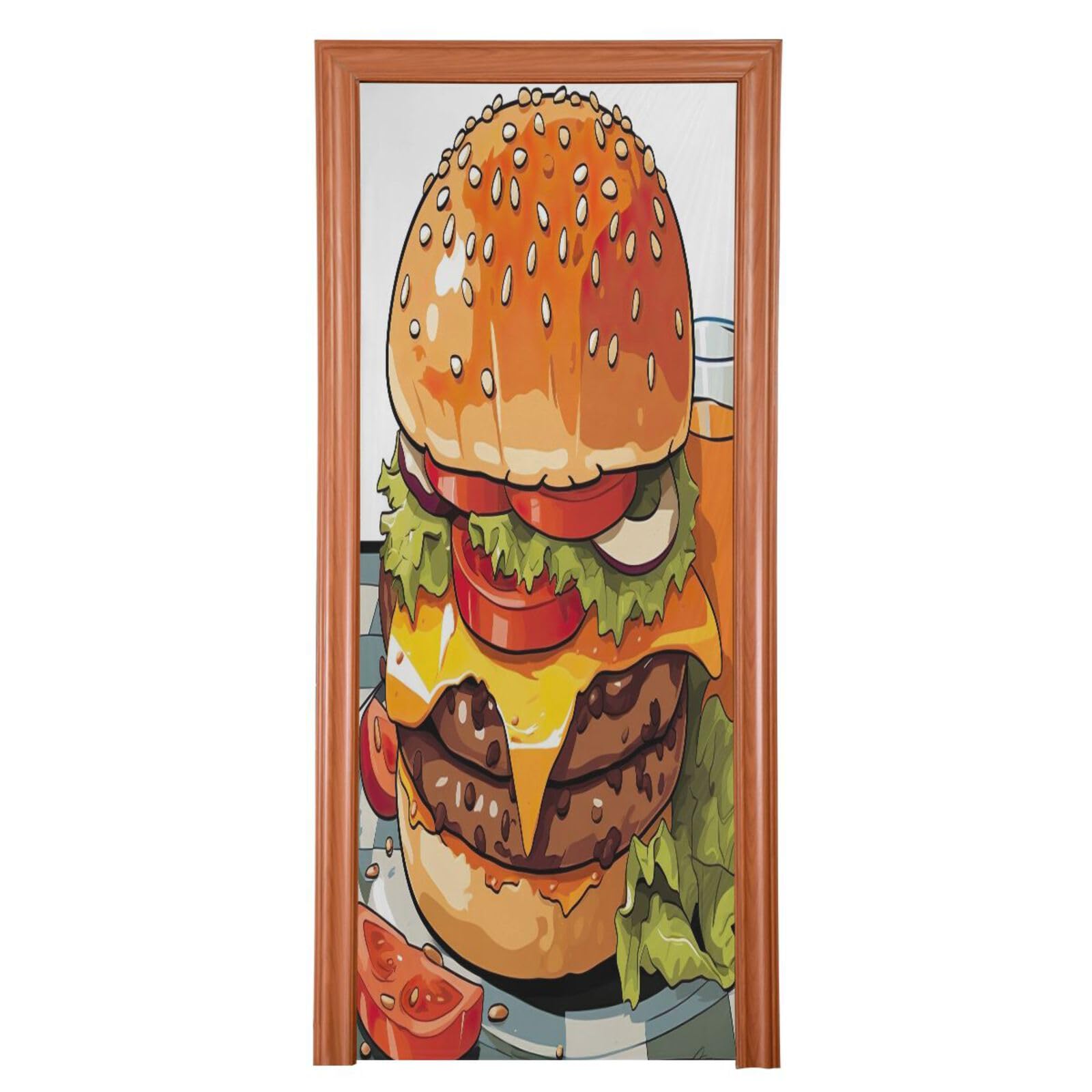 FLildon Cartoon Burger Door Cover Decoration, Party Accessory Porch Decor for Festive Ornament Room Door Covers 35 x 79 Inch