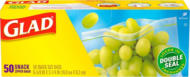 Zipper Food Storage Plastic Bags, Snack, 50 Count (Packaging May Vary)