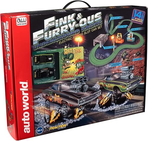 Auto World Rat Fink & Furry-OUS - Juego de carreras de carreras subterráneas de 14 pies