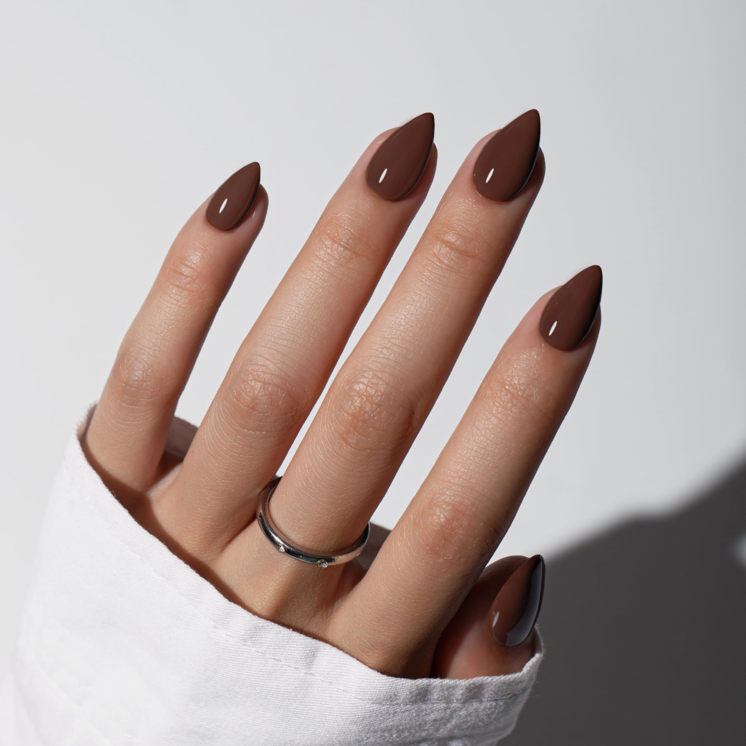 KQueenest Dark Brown Press on Nails Short Almond, Short False Nails Press ons - Image 2