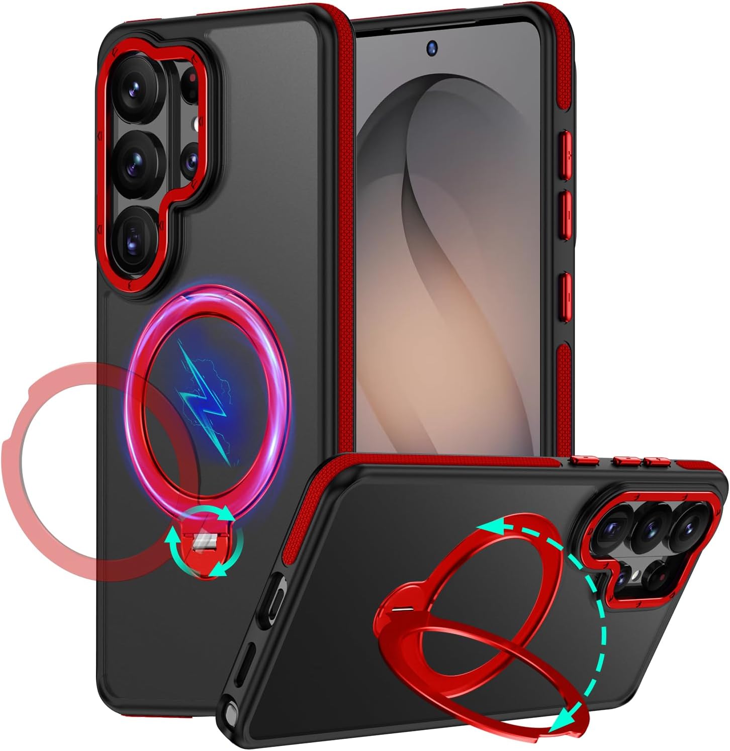 TIANNIUKE Magnetic Case for Samsung Galaxy S26 Ultra Case 360 Spin Kickstand Holder, Magnetic Ring Stand,Fit for MagSafe Mil-Grade Shockproof Translucent Matte Phone Cases (Red)