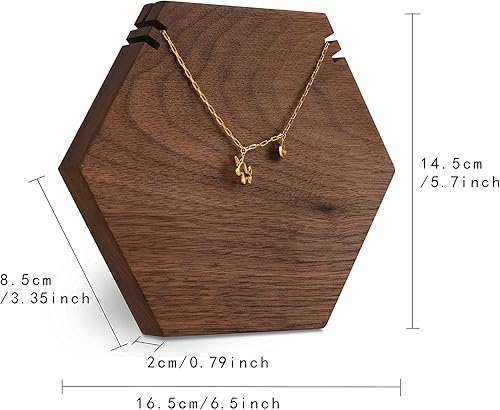 Miniatura 4 de GemeShou Wood Necklace Display Stand, Walnut Hexagon Board Jewelry Holder for Show, Hanging Long Necklace Retail Jewelry organizerHexagon Necklace