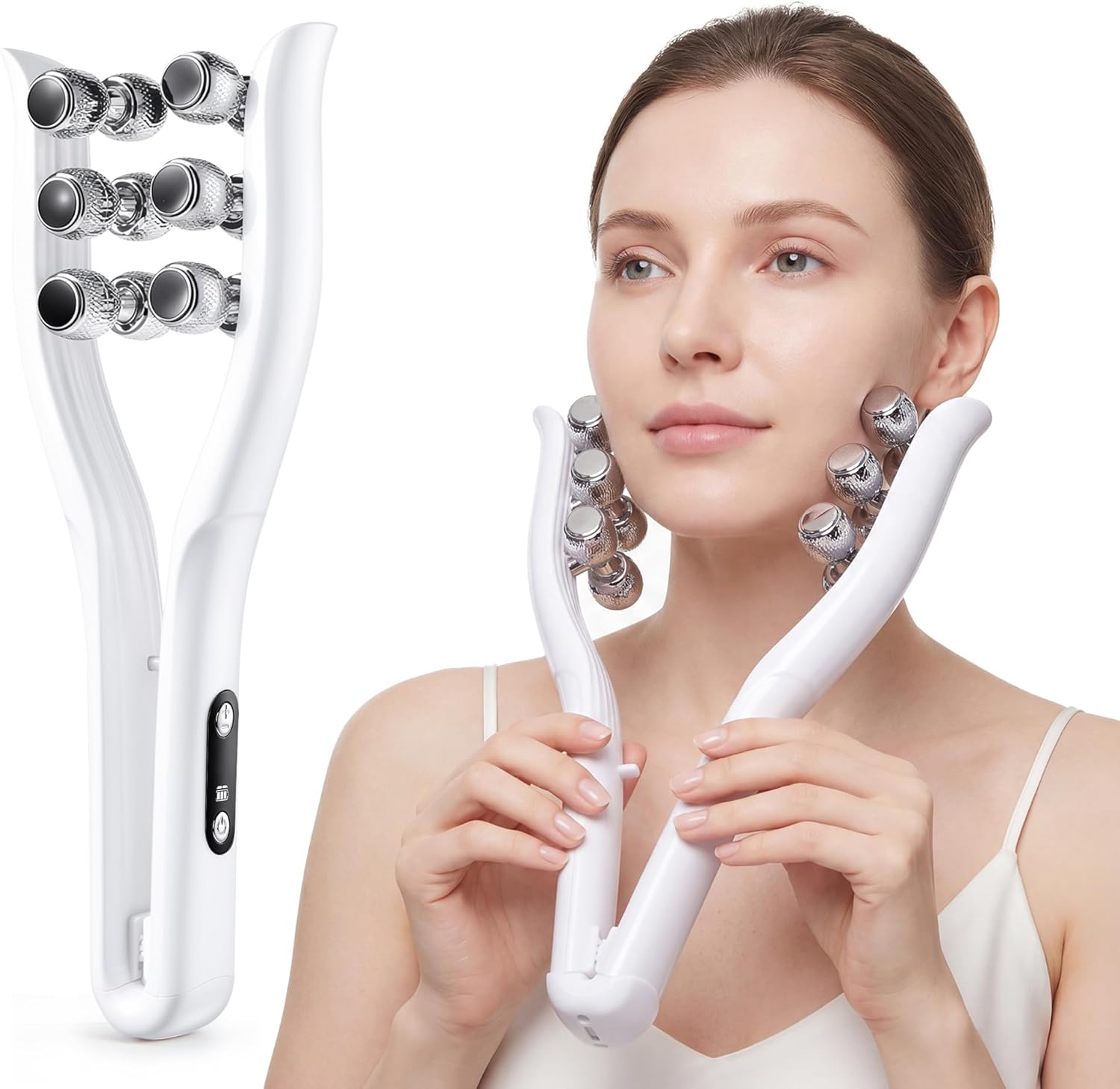 VRAIKO V-Sculpt Face Massager Tool with Microcurrent, Multi-Rollers Facial Massager for Neck & Jawline, Lymphatic Drainage, 9-Level Gentle Lifting, Heat-Free, LED-Free (White)