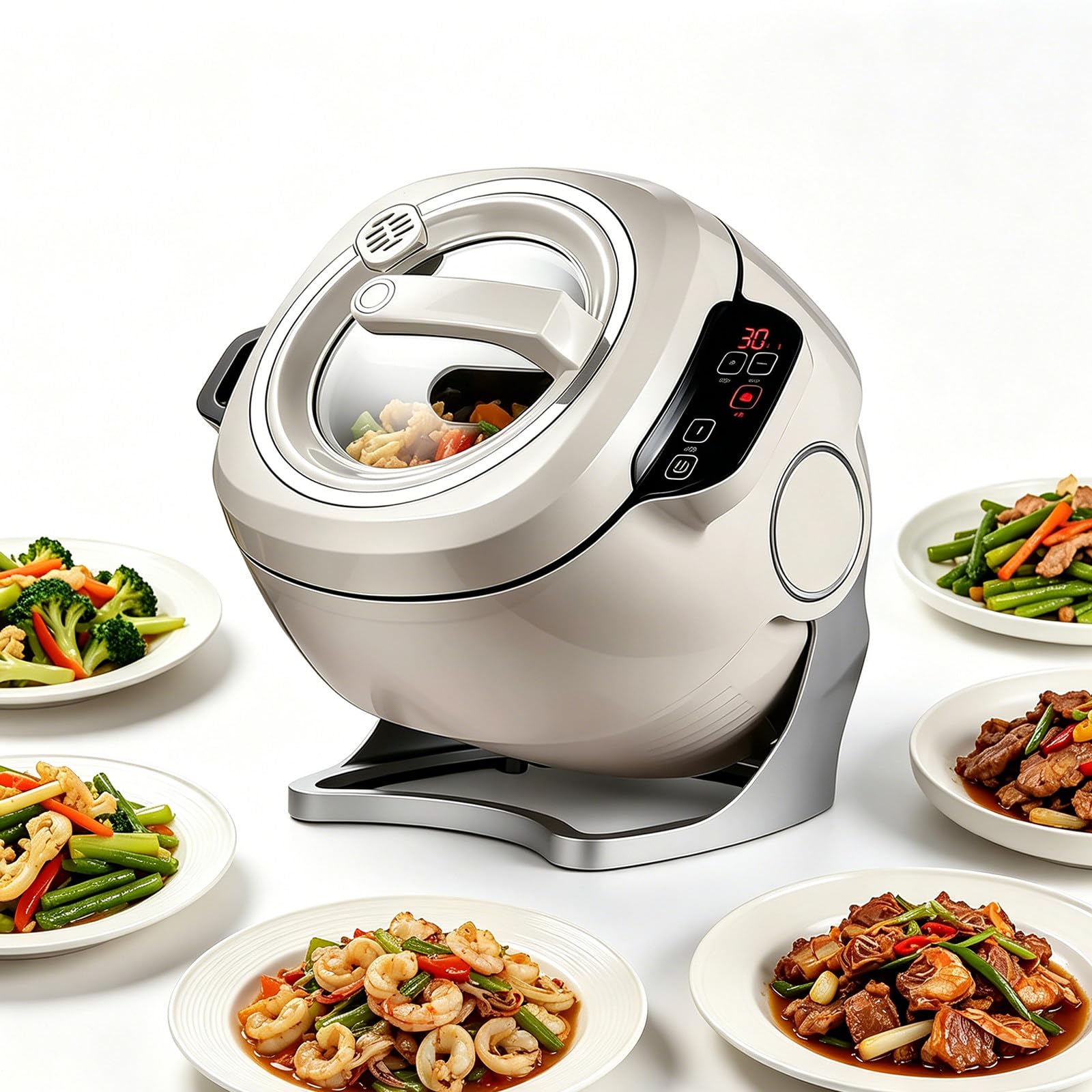 Automatyczne urządzenie do smażenia ryżu (wok) i automatyczne mieszadło – wszechstronne ogrzewanie 3D, 2000 W, 6 l, łatwa i wydajna obsługa, idealne do zdrowej diety, do użytku domowego