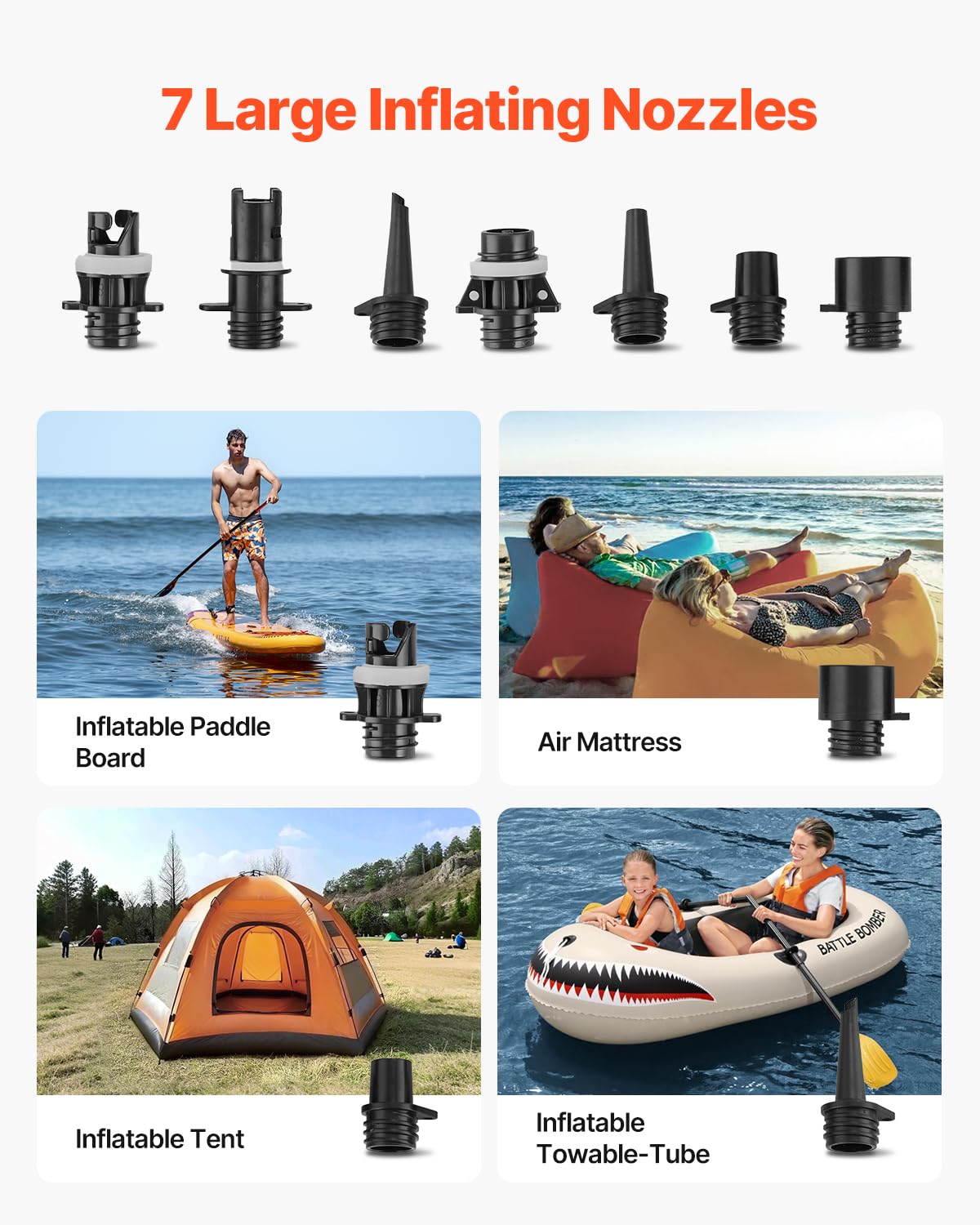 VEVOR Pompe à Air Électrique pour Paddle Haute Pression 20 psi, Gonfleur pour Sup Rechargeable à Deux Étages, avec Arrêt Automatique et Fonction de Dégonflage, pour Bateaux Gonflables Matelas