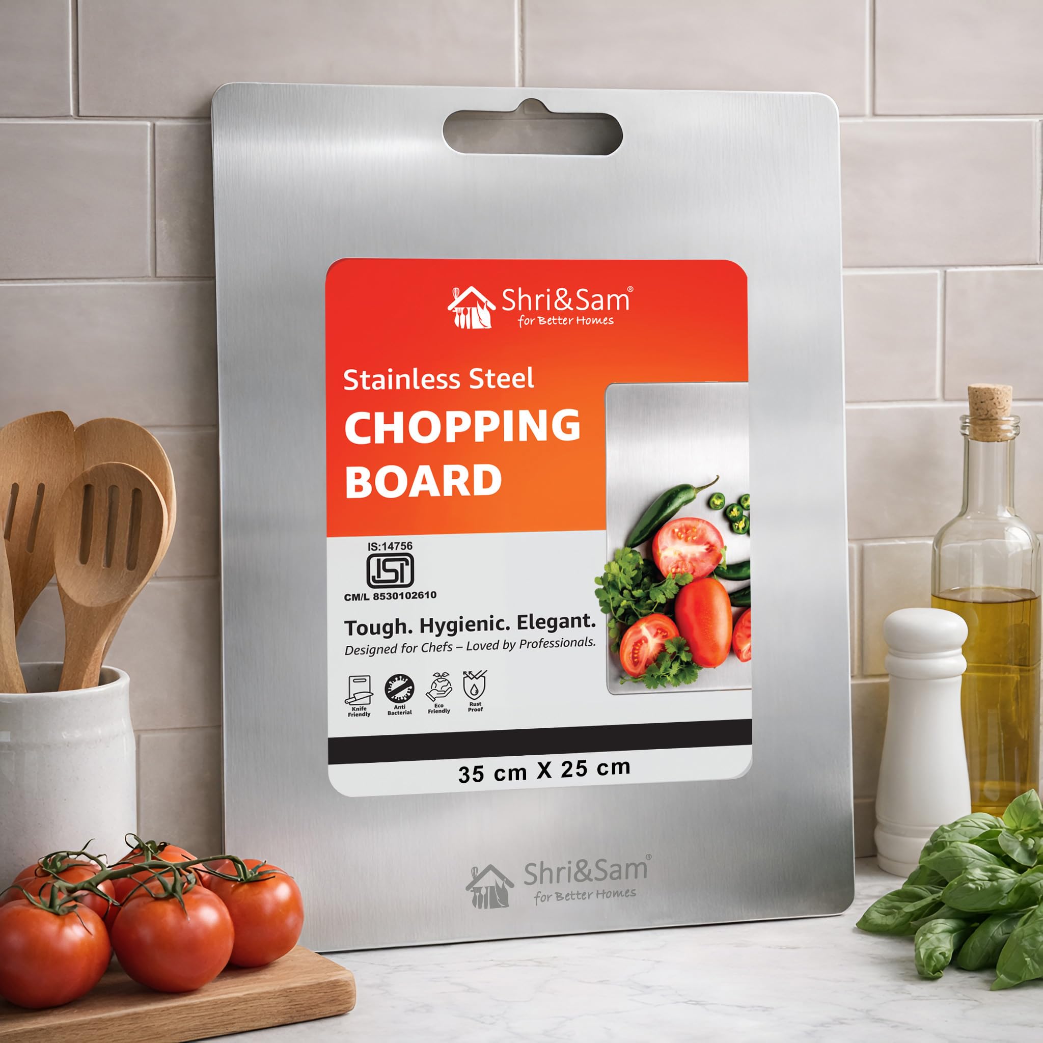 Shri & Sam Stainless Steel Rectangular Chopping Board, 35 cm X 25 cm, Heavy Duty Food Grade Steel Cutting Board, Rust Resistant, Hygienic, Multipurpose Kitchen Board for Vegetable, Fruit, Dough-image-22