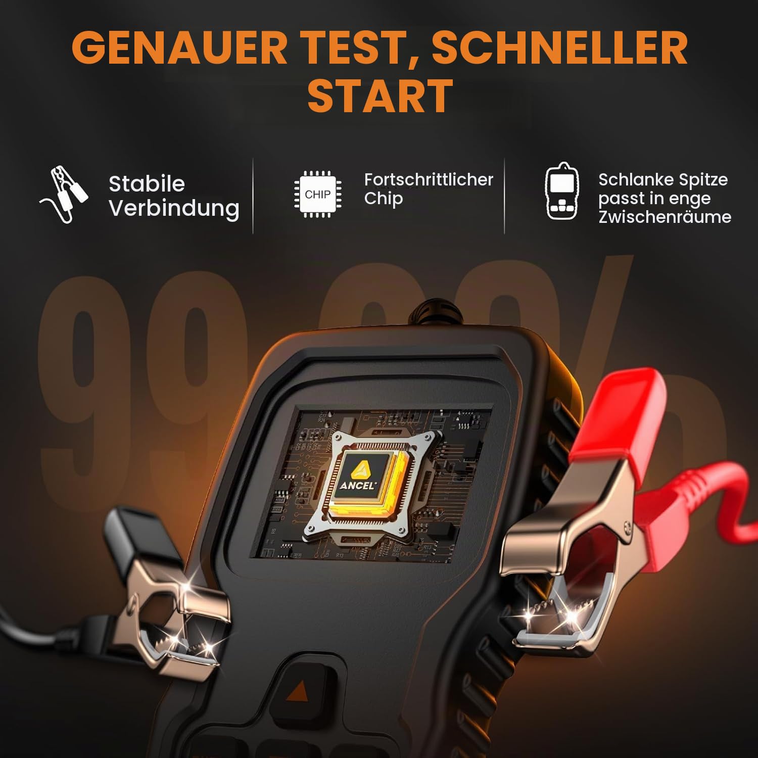 ANCEL BT310 Autobatterie Tester 12V 24V Batterietester KFZ 100–2000 CCA | Batterie Tester Auto mit Batterietest Anlasstest & Ladetest für SUV LKW ATV Boot PKW Motorrad Blei-Säure & Lithium Batterien