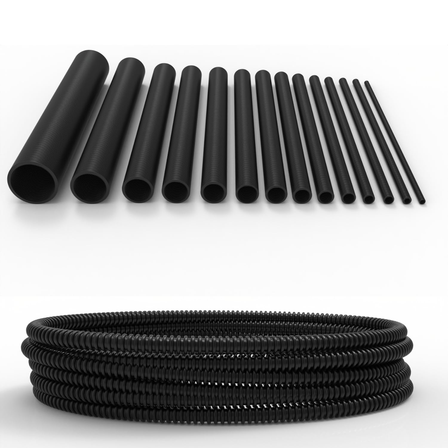 ISTA Tubo corrugato non scanalato, 25/50/100 m, per cavo di terra/tubo corrugato, resistente ai raggi UV/tubo di protezione del cavo/tubo nero (100 m, Ø 8,5 mm interno)