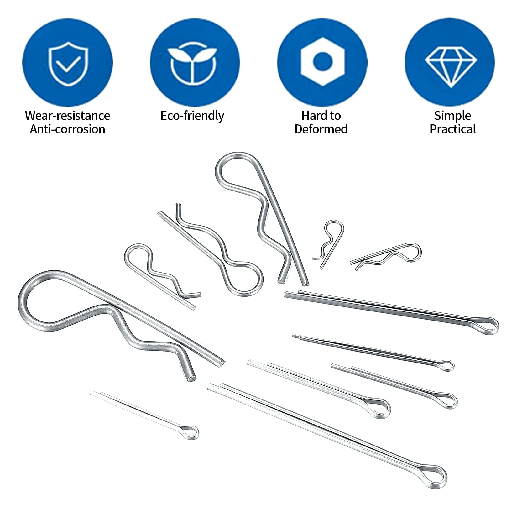 210 Pezzi Coppiglie Spaccate e Copiglie R Clips, Coppiglie Mollette a R, Morsetti a R, Coppiglie di Sicurezza R Clips Assortimento Kit per Trattori Auto Camion