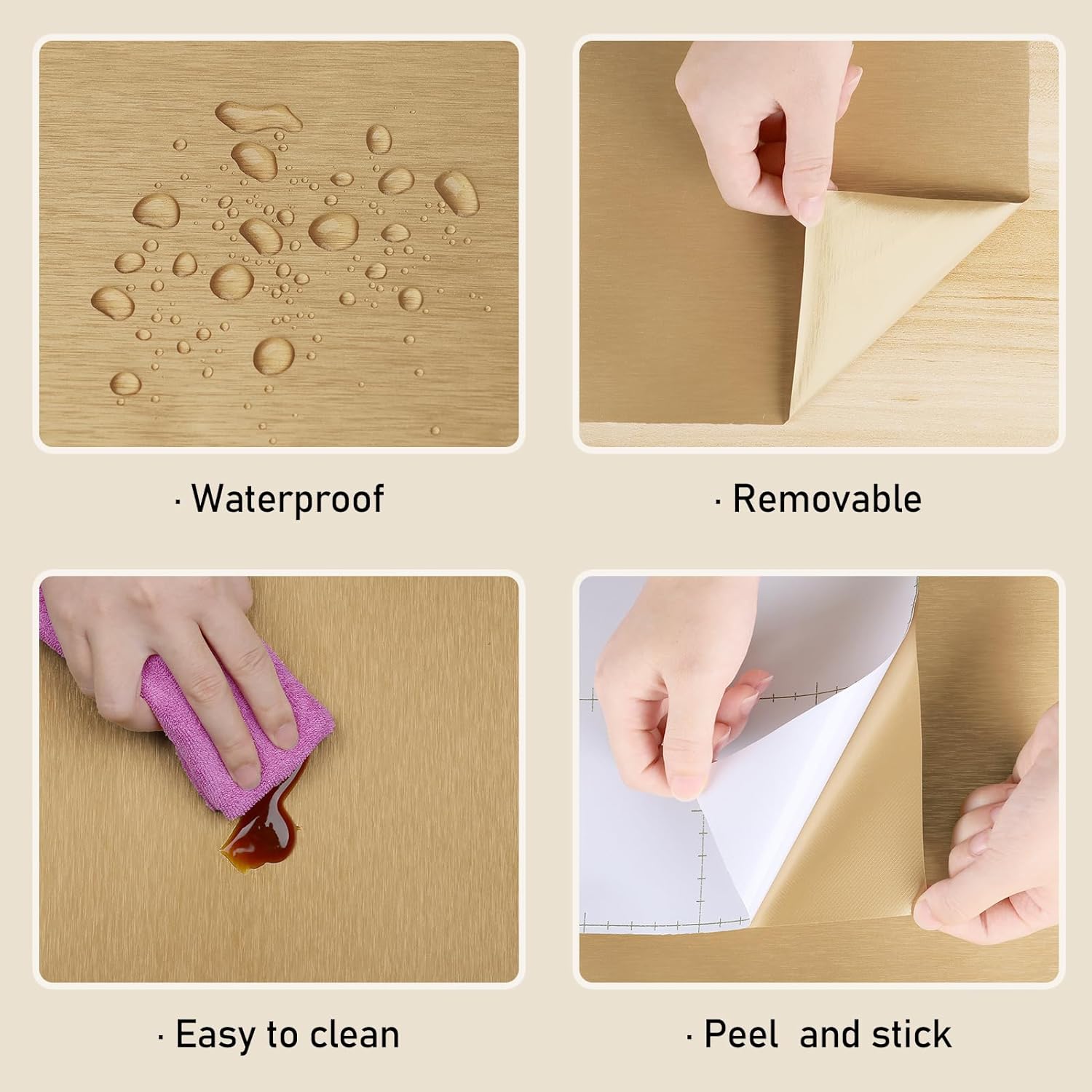 Wallercity 24''x315'' Gold Stainless Steel Contact Paper for Appliances Brushed Gold Peel and Stick Wallpaper Metal Look Peel and Stick Countertops Self Adhesive Waterproof Vinyl Refrigerator Wrap