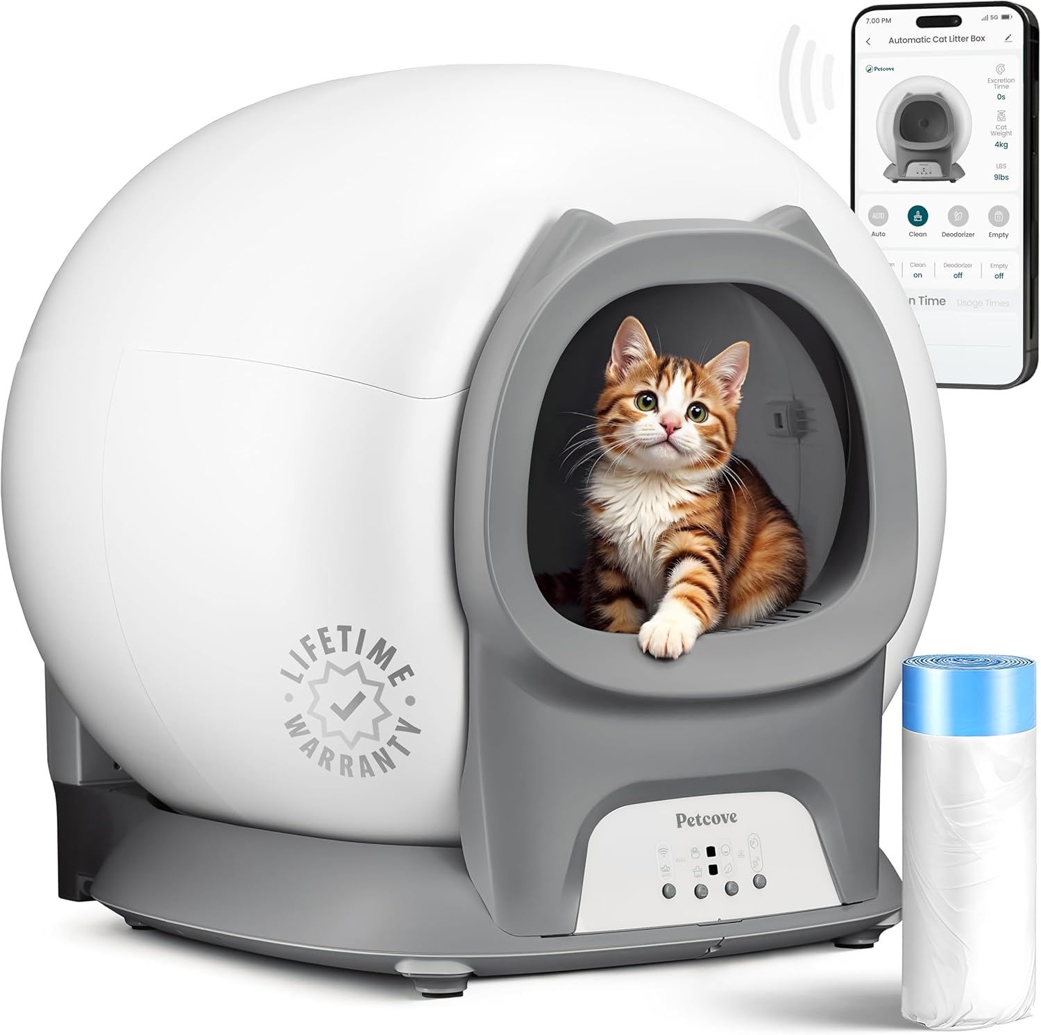Self-cleaning litter box with auto sensors