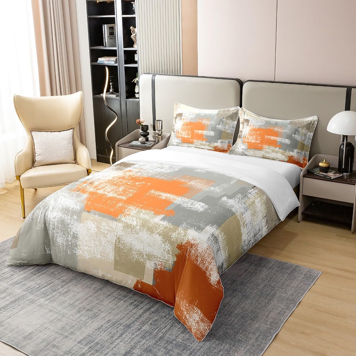 Orange Coton Housse de Couette 240x260 Gris Brun Foncé Ensemble de Literiepeinture À l'huile Moderne Housse de Couette Confortablegraffiti Aquarelle Art Literie Set avec 2 Taies d'oreiller