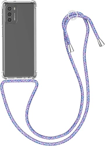 kwmobile Funda cruzada compatible con Motorola Moto G51 5G - Funda transparente de TPU con correa de cordón - LavandaTransparenteVioletaBlanco