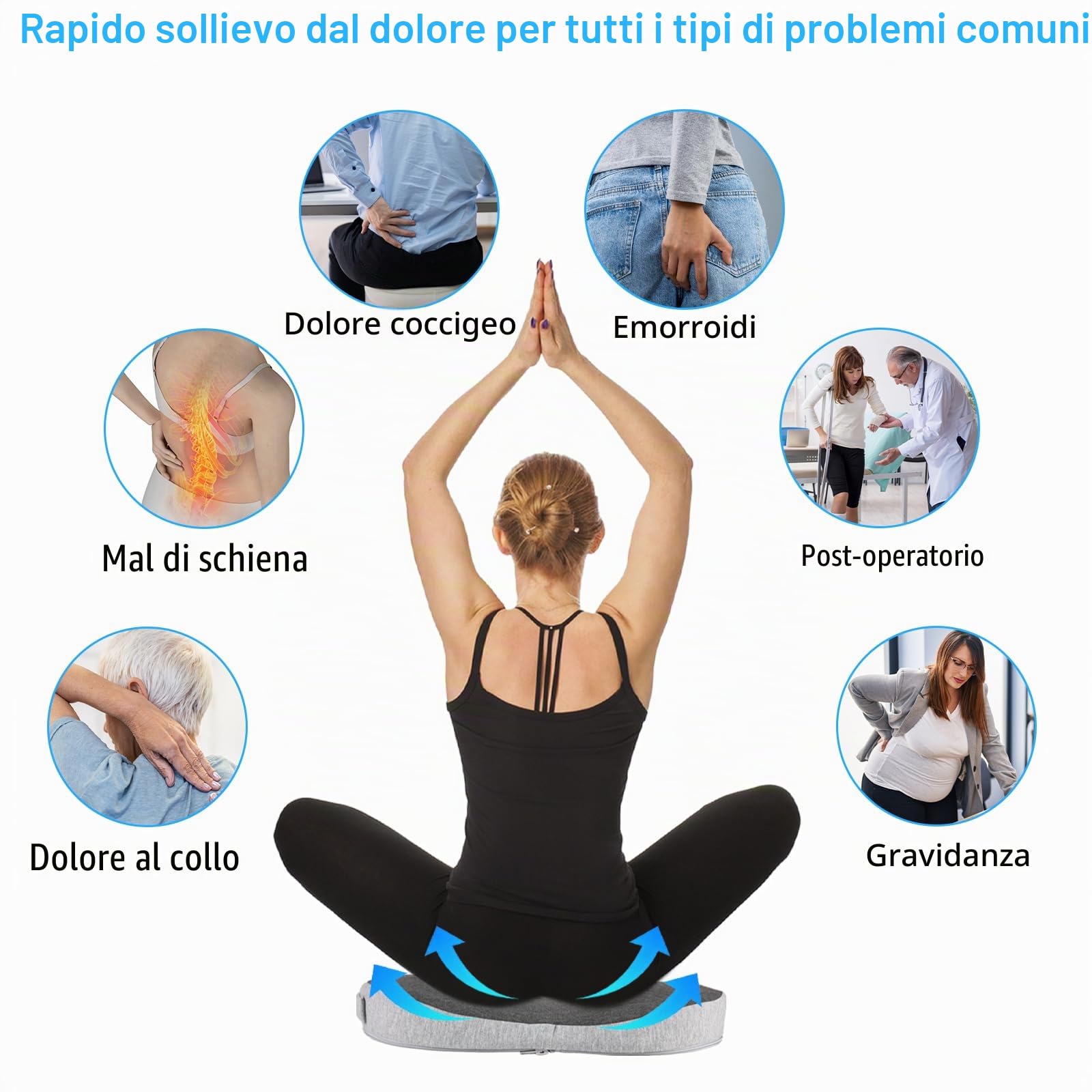 Cuscino da seduta per emorroidi, anello di seduta, cuscino per emorroidi, per alleviare efficacemente emorroidi, prostata, sciatica e mal di schiena, ideale per ufficio, auto e sedia a rotelle