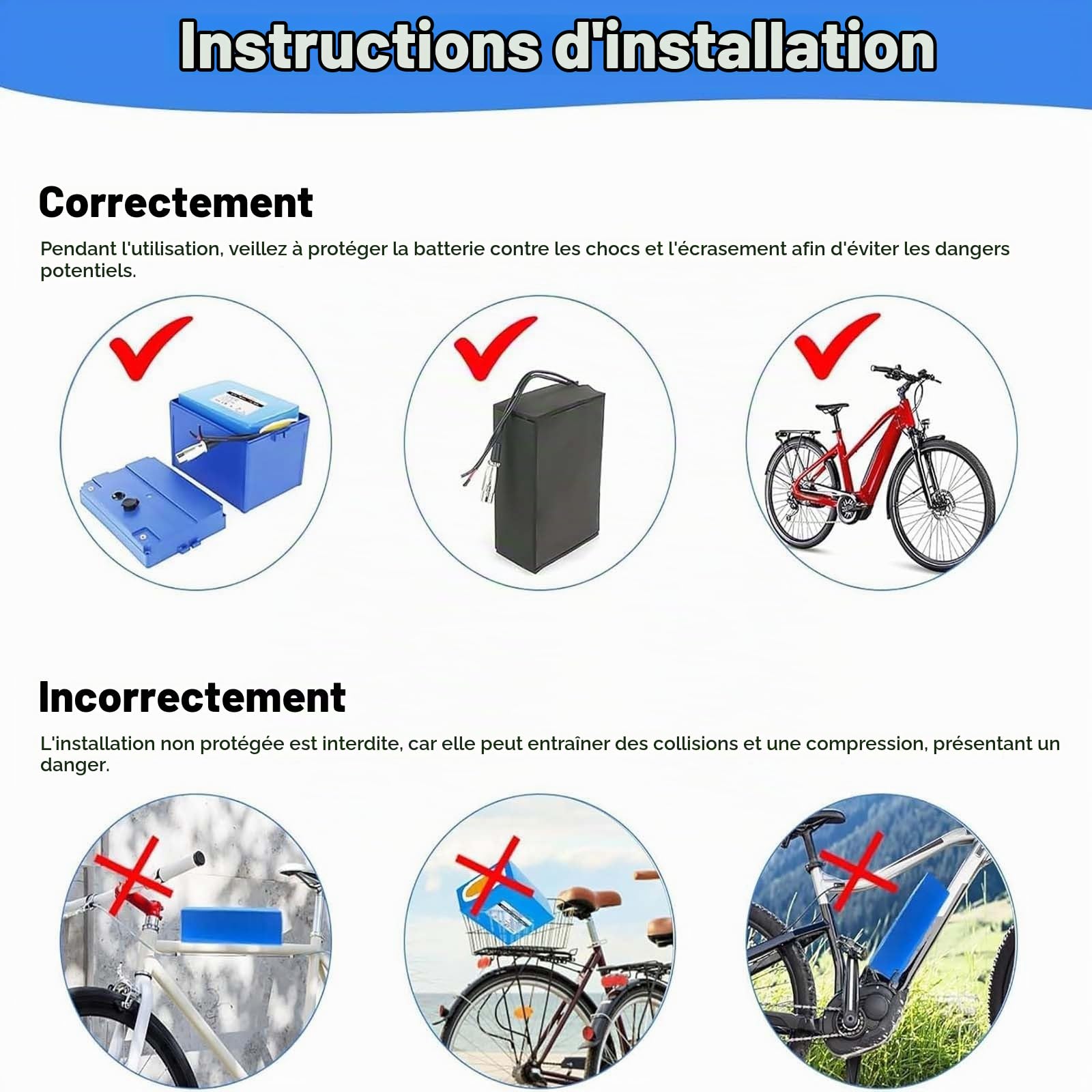 Batterie pour vélo électrique 48 V 60 Ah, Batterie Lithium pour Moteurs de vélo/Scooter électrique 1000 W, 750 W ou 500 W, avec BMS intégré et Chargeur 54,6 V 2 A.