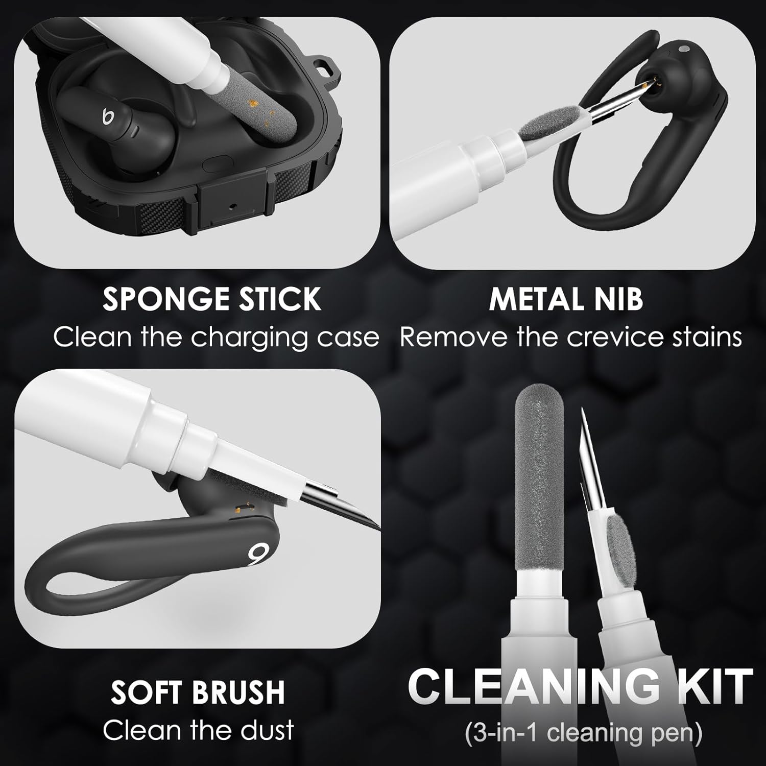 for Beats Powerbeats Pro 2 Case Cover, Shockproof Magnetic Case for Powerbeats Pro 2 2025 Wireless Earbuds, Magnetic Lock Lid Protective Cover with Cleaner Kit & Carabiner (Black) - Image 8