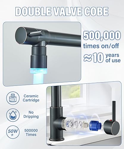 Miniatura 5 de NeierThodore Pulverizador de grifo de cocina desplegable comercial con LED de una sola manija grifo de fregadero de resorte con rociador de bloqueo