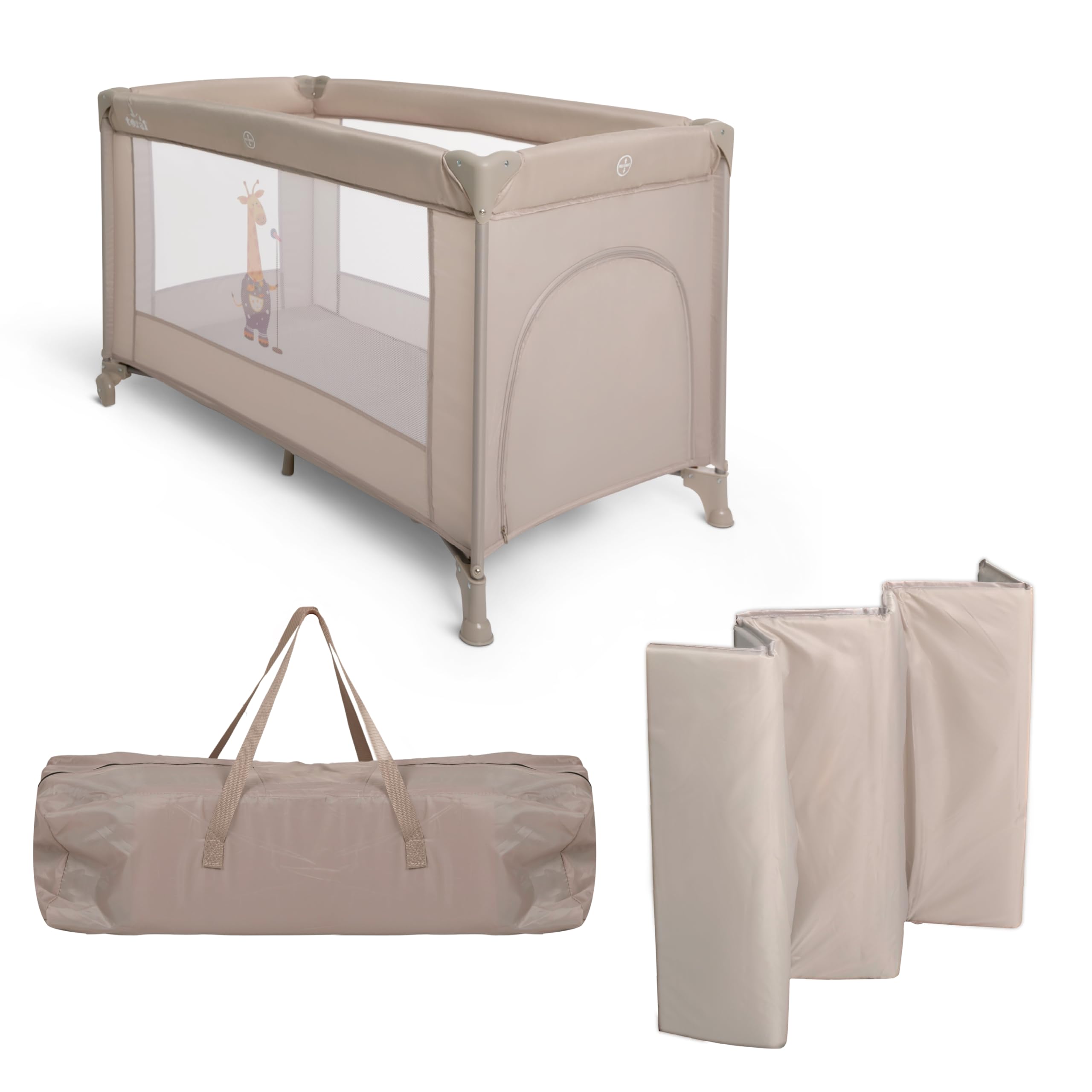 TORAL Cuna de Viaje Bebe con Colchon - Parque Cuna Bebe 2 en 1, Ideal para Casa y Viaje, Práctico Parque Infantil para Jugar Modelo Adventure Beige