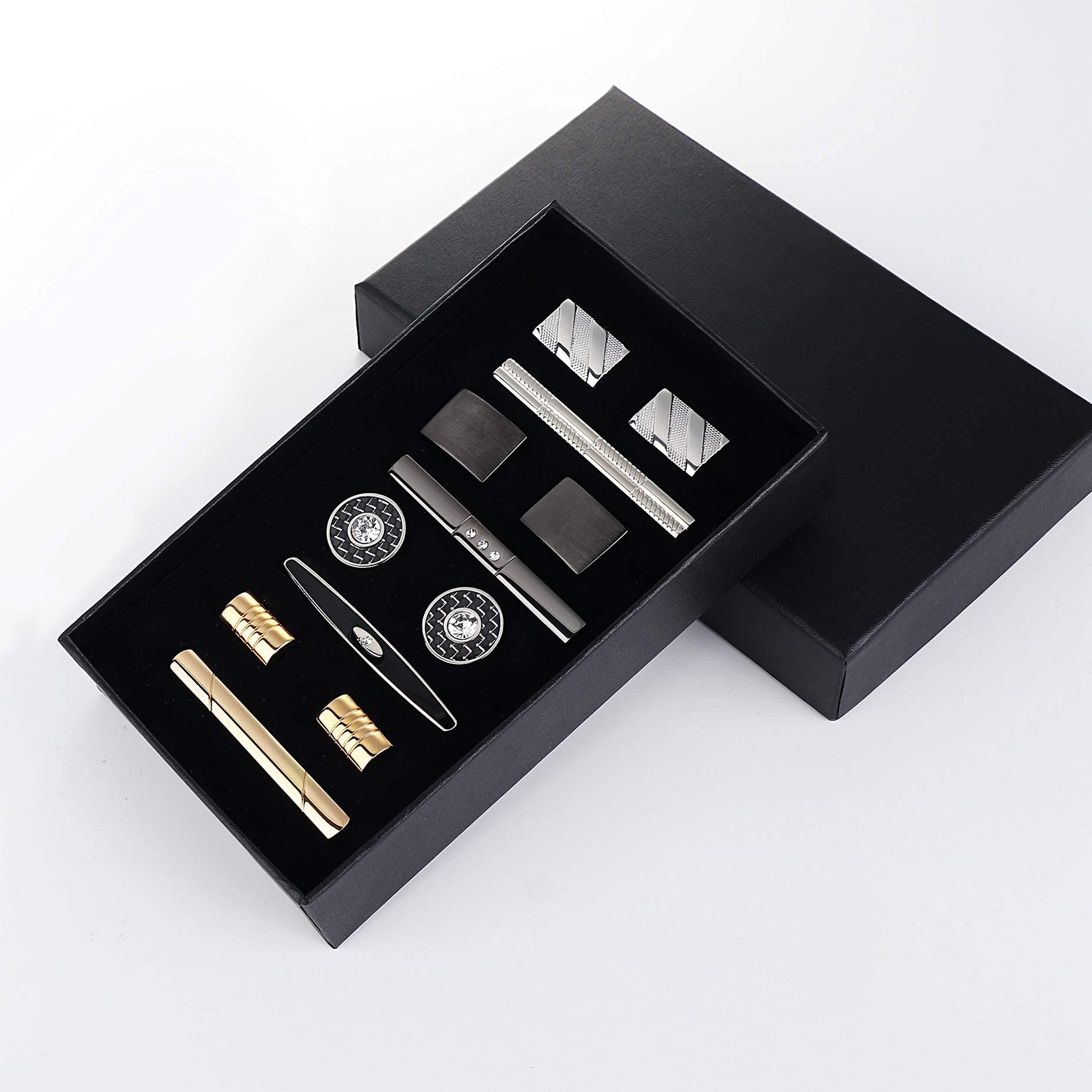 JeweBella 10/12 Pièces Pince à Cravate Bouton de Manchette Homme Classique Cravate Bar Clips Set Affaires Mariage Cravate Ensemble Boîte Cadeau