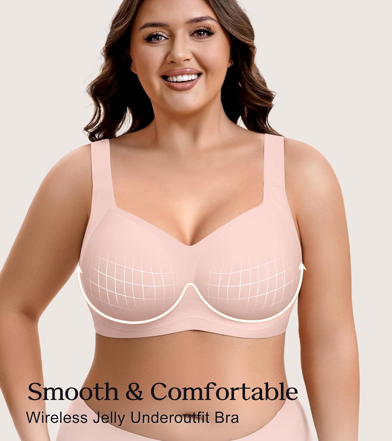 Womens Wireless Jelly Bra Comfort Plus Size Full Coverage Seamless Bras No Underwire Buttery Soft Push Up T-Shirt Bra - Image 2