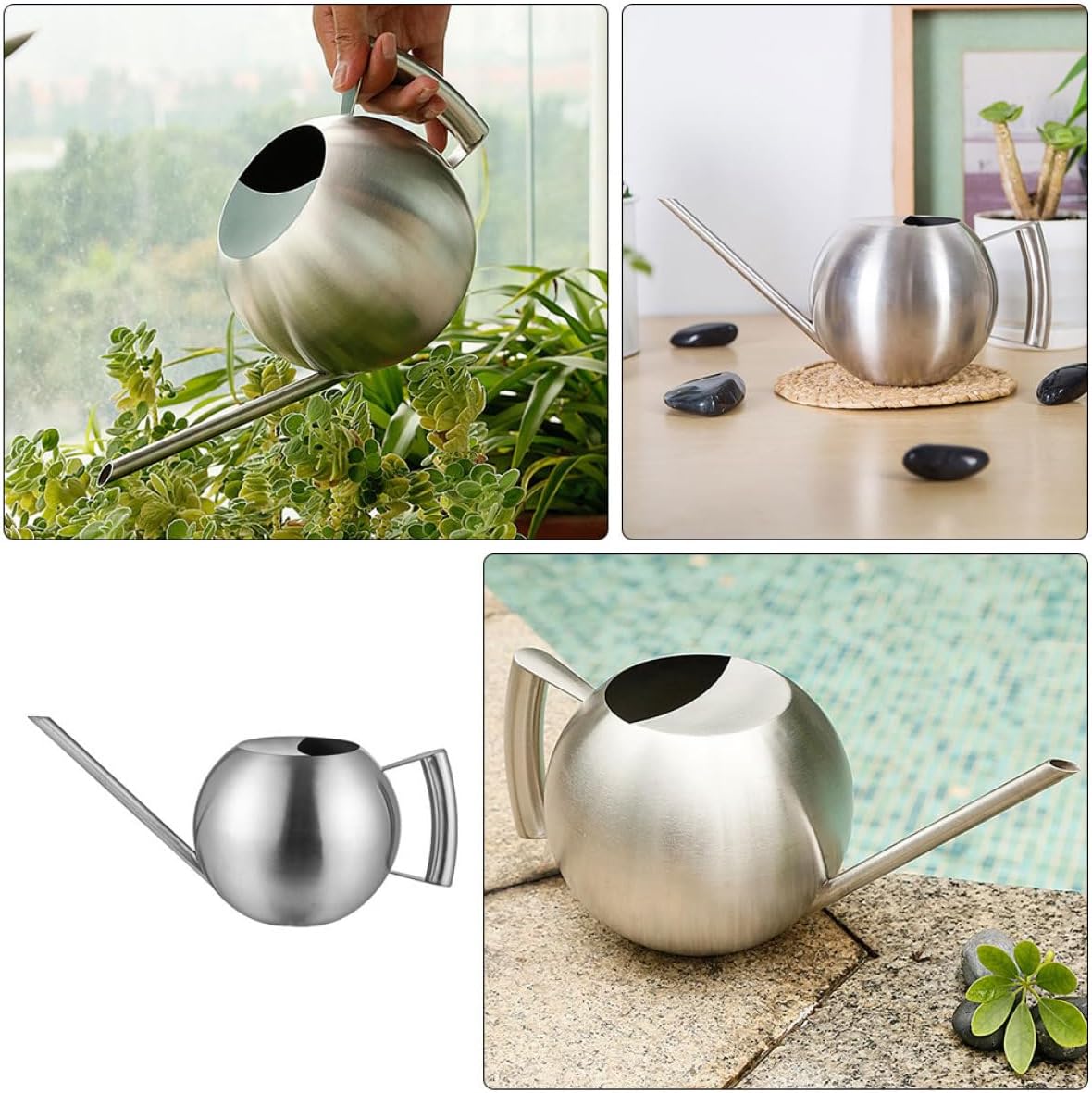 Toyvian Long Spout Watering Can Stainless Steel 1l Indoor Flower Watering Pot for Houseplants Gardening Tool