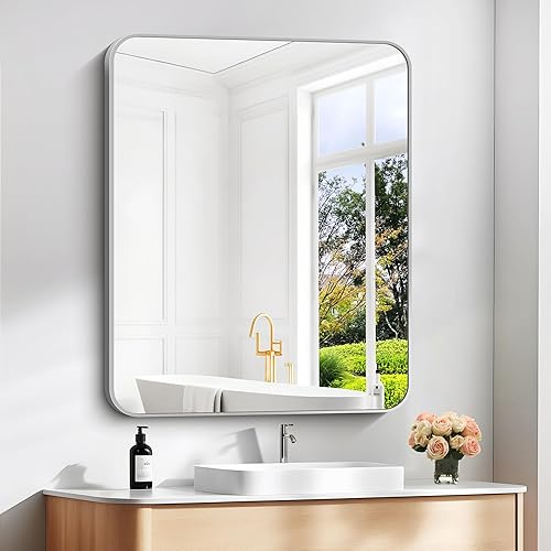 30" x 36"Bathroom Mirror, Silver Wall Mirror with Metal Frame,