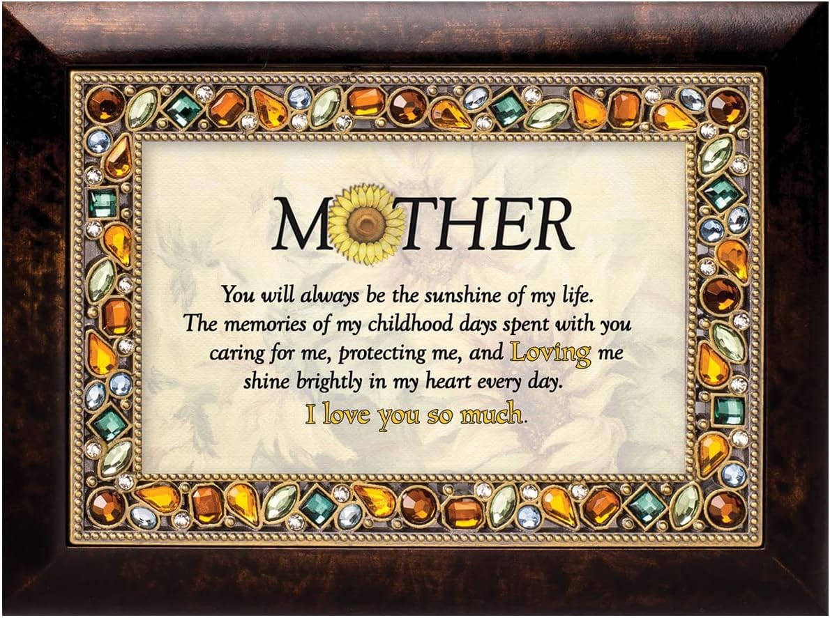 Cottage Garden Mother You Will Burlwood Finish Jeweled Music Box Plays Tune You are My Sunshine