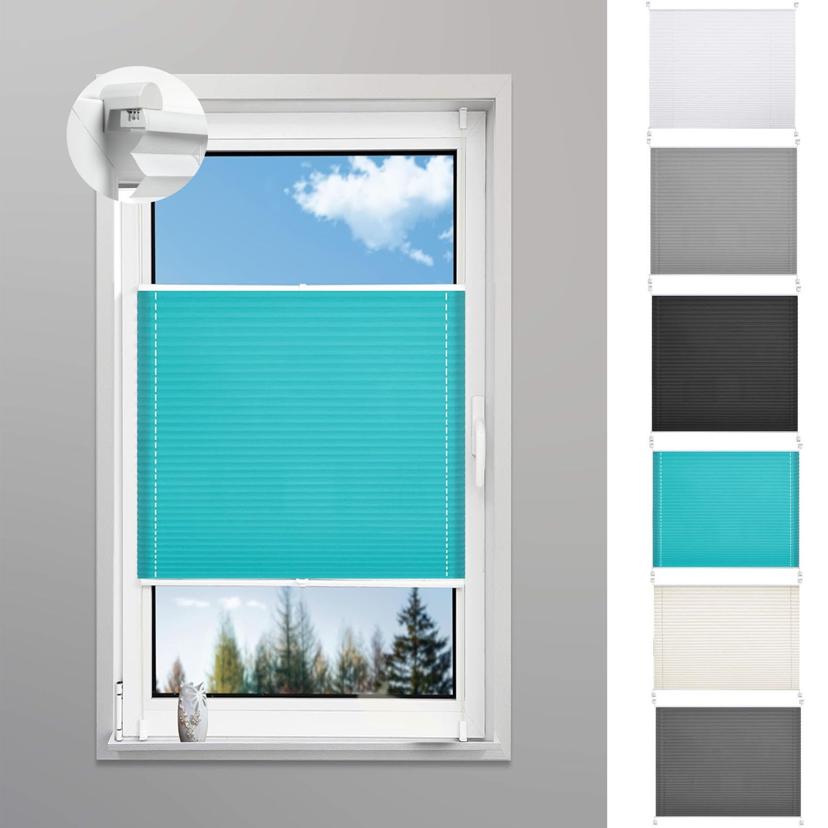 Window Blinds No Drilling 70 x 70 cm Quick and Easy Assembly Clip on Blinds Stick on Blinds Includes All Assembly Parts For Windows Doors Shades, Blue — image 1