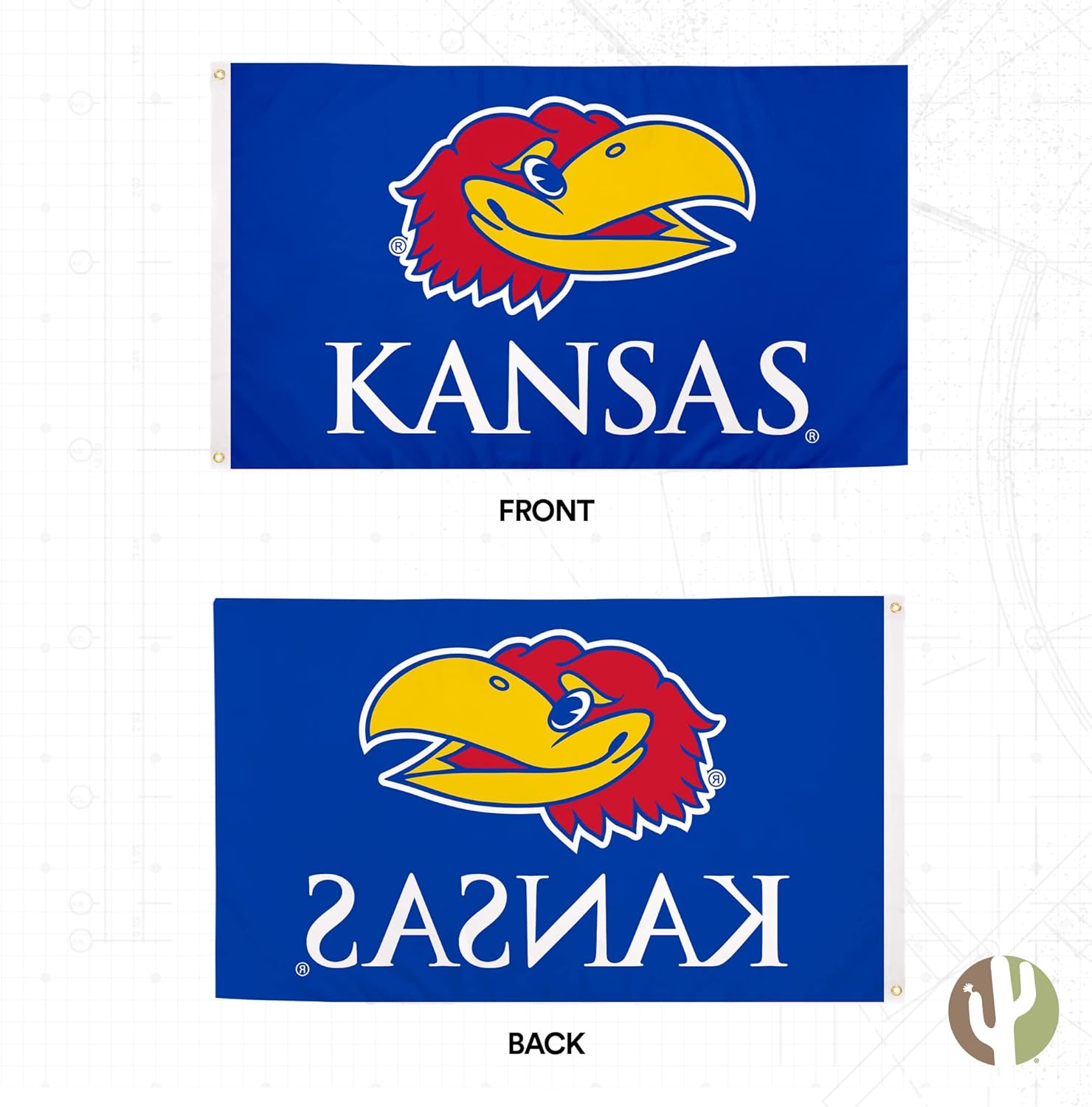 Desert Cactus The University of Kansas TUK Flag - 3 x 5 Feet Jayhawks Banner, Indoor/Outdoor Durable Fabric, 100% Polyester Design (Style 2) - Image 2