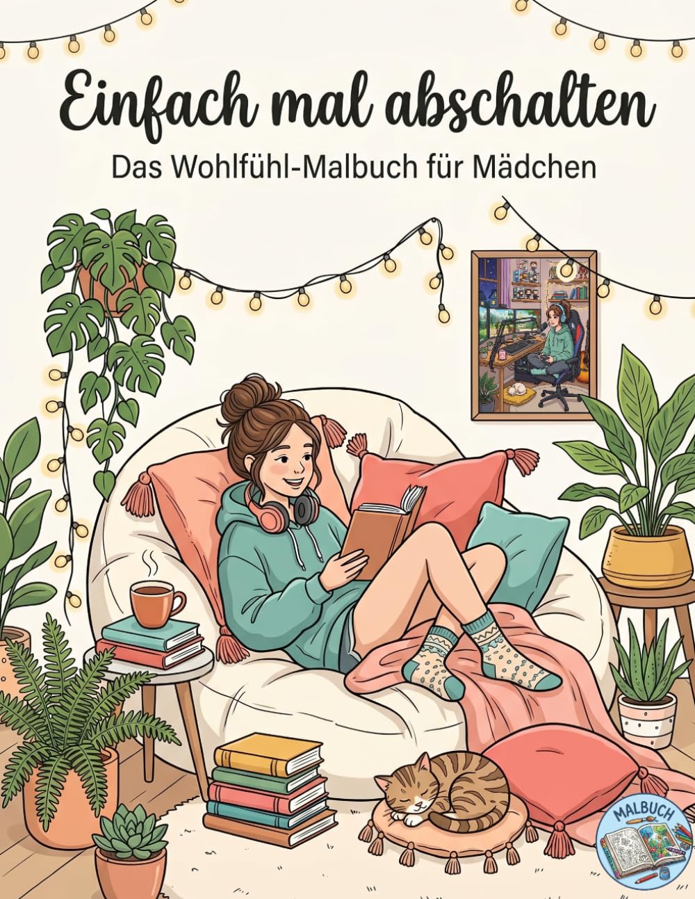 Einfach mal abschalten: Das Wohlfühl-Malbuch für Mädchen (50 Malseiten): Gemütliche Zimmer, Hobbys und liebevolle Alltagsszenen zum Ausmalen