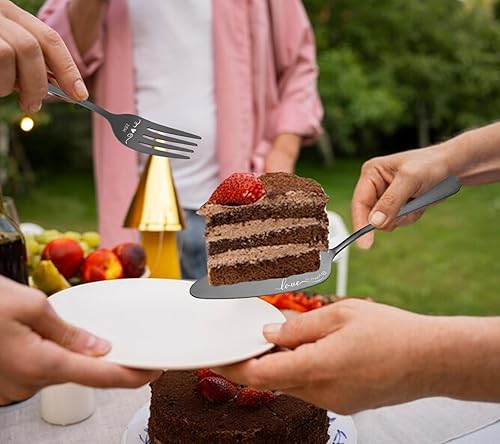Miniatura 4 de Juego de corte de pasteles para boda y tenedores, juego de cuchillo y servidor para pastel de boda, juego de corte de pastel de boda, regalos de