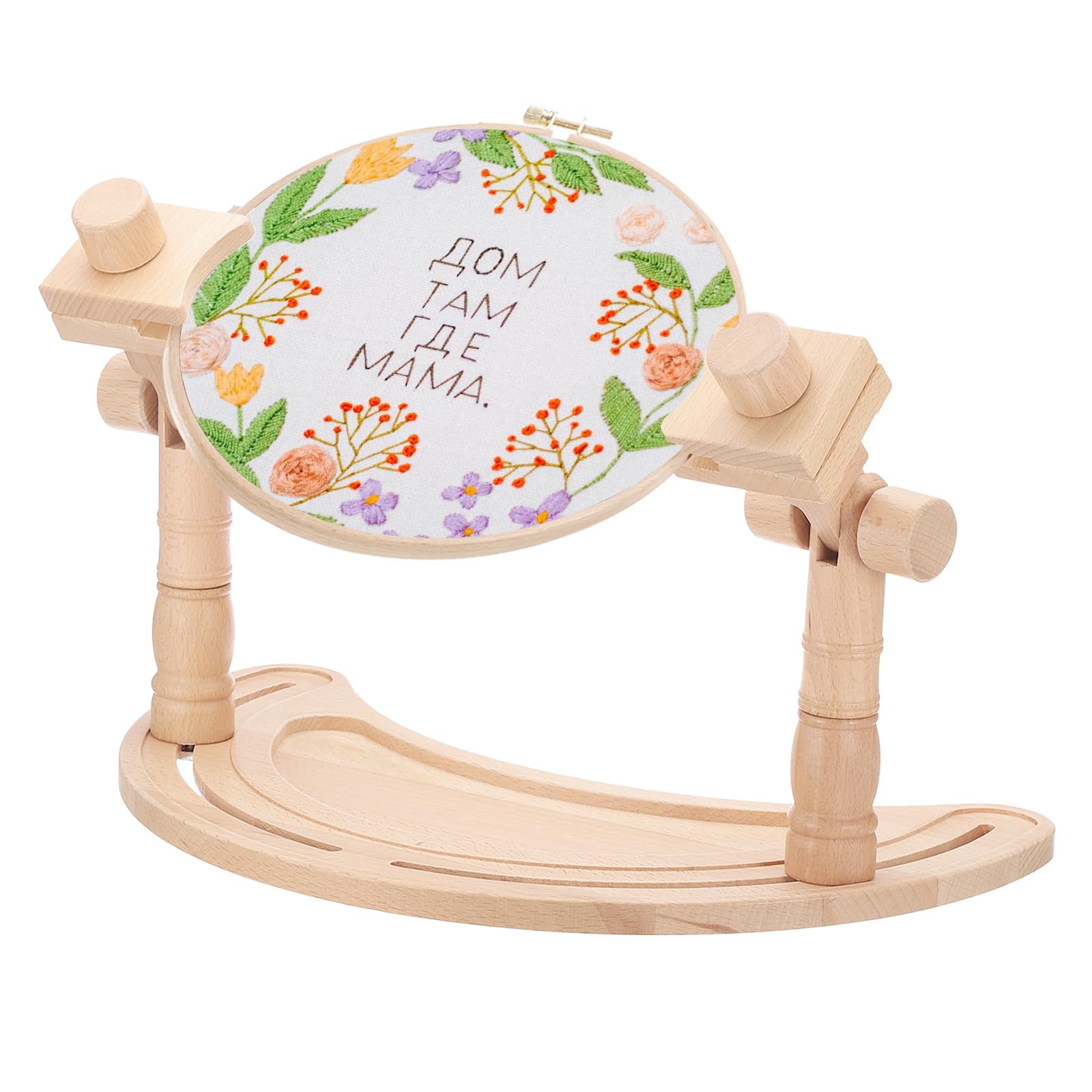 PATIKIL Soporte de aro ajustable para bordado, con forma de luna, de madera de haya y punto de cruz, soporte giratorio de 360°, manos libres, marco de bordado para costura, manualidades