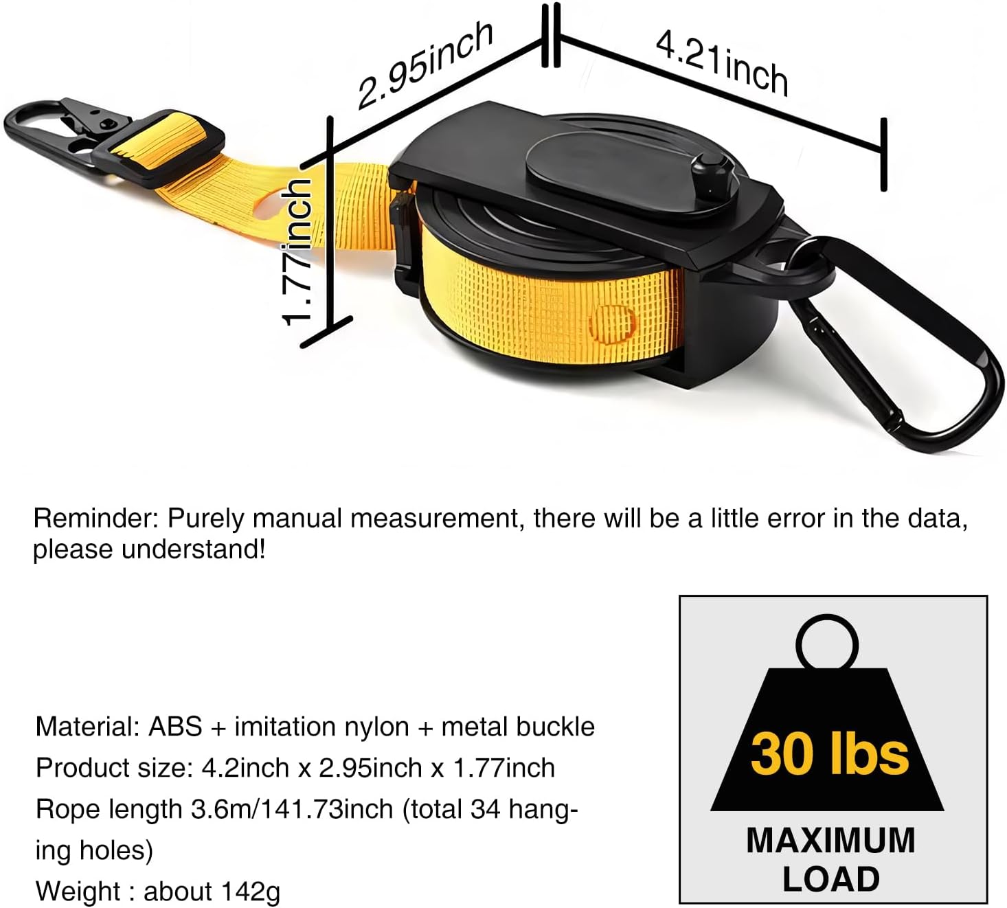 Adjustable Rope Hanger Ratchets Retractable Ratchet Tie Down Straps Rope Pulley System for Hanging Plants Grow Light Tents Various Tie Down Uses 30 lbs Weight Capacity(Yellow) image 2