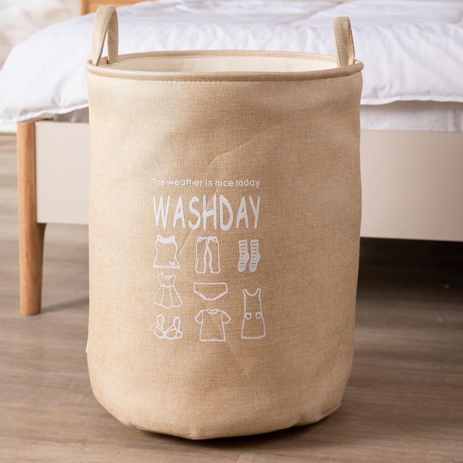 HOKIPO Folding Laundry Basket for Clothes, Round Collapsible Storage Basket - 43 LTR, Beige (AR2650)(Jute), 35cm, 35cm