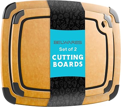 Dishwasher Safe Cutting Boards for Kitchen - Set of 2 Composite Wood Cutting Boards with Juice Groove, Non Slip Feet, Non Porous Chopping Boards, Heat Resistant up to 350F 14.5x11 + 11.7x9.3 Inch