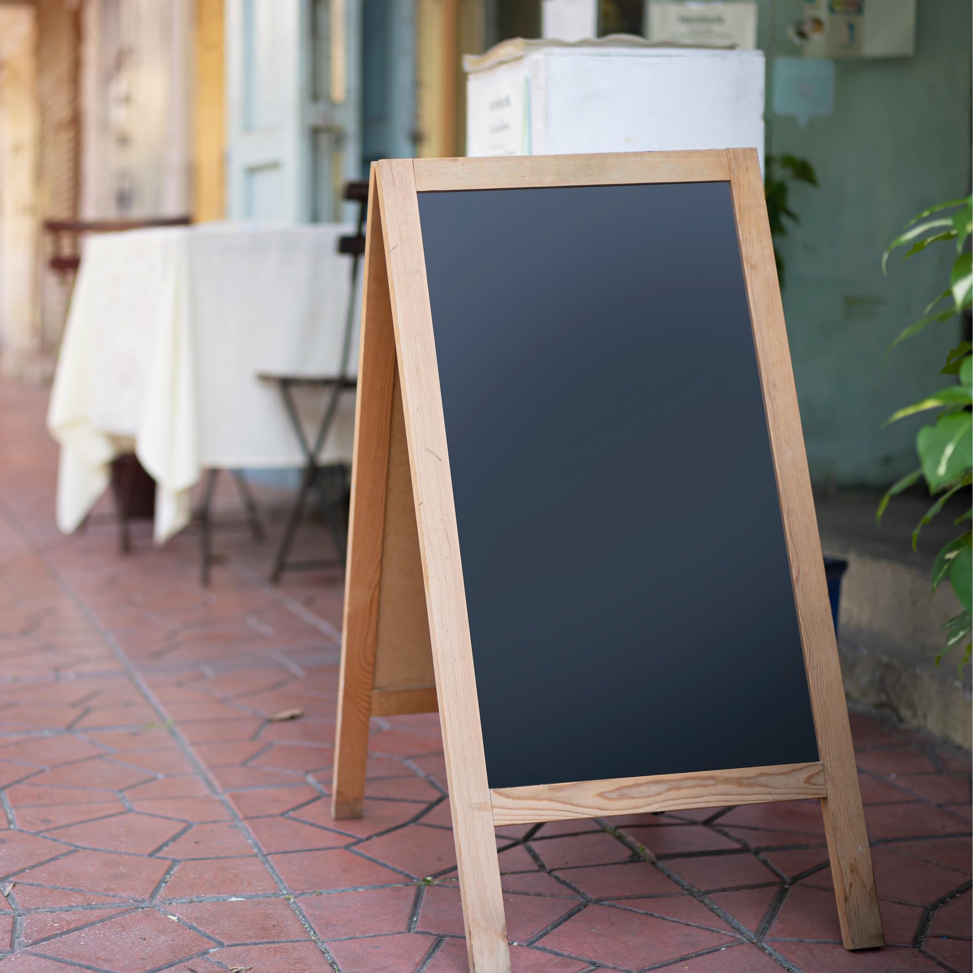 SPRINGOS Kundenstopper - Pizarra publicitaria para aceras, 100 x 60 cm, soporte de madera, pizarra para restaurante