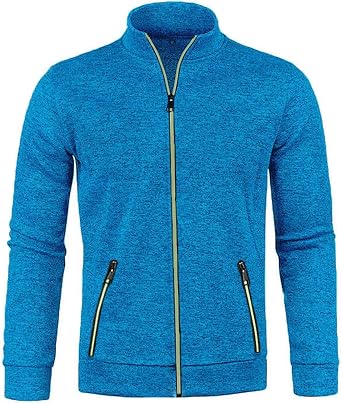 Mens Full Zip Track Jackets Lightweight Slim Fit Stand Collar Long Sleeve Cardigan Coat with Pocket Athletic Jacket