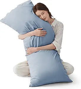 Bedsure Body Pillow Cover, Cooling Body Pillow Pillowcase for Hot Sleepers, Rayon Derived from Bamboo, Breathable & Silky Soft Long Pillow Case Cover with Envelope Closure, Grey Blue, 20x54 Inches