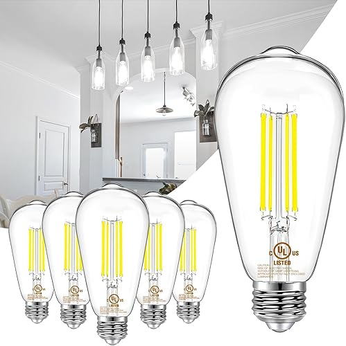 Miniatura 11 de DAYBETTER Paquete de 12 bombillas LED Edison vintage, bombilla LED E26 equivalente a 60 W, bombillas LED regulables, alto brillo 800 LM, blanco