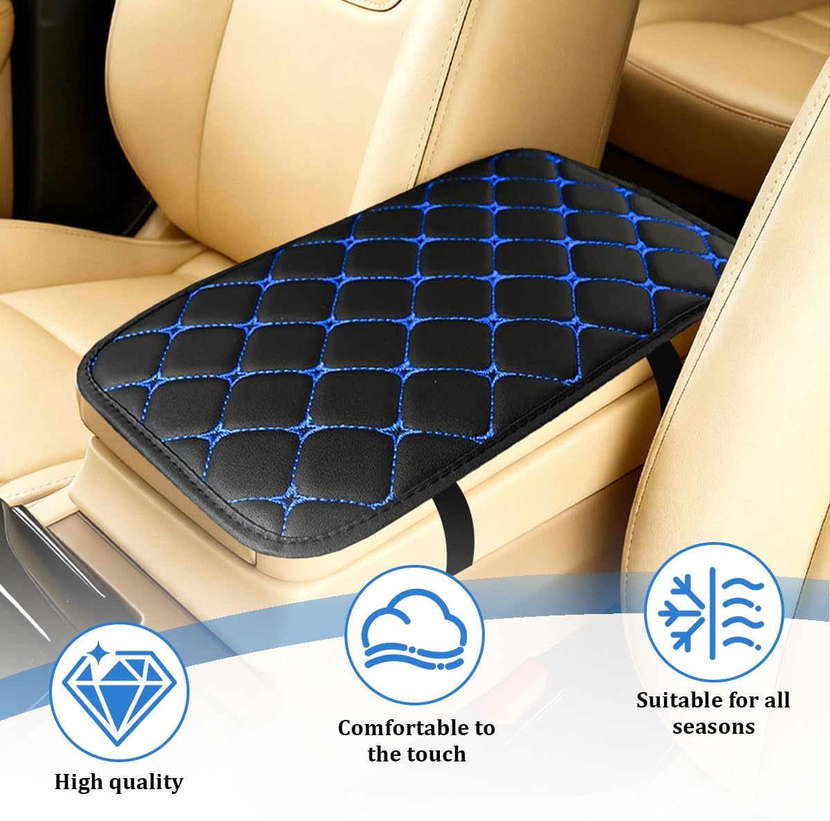 Zpana Car Center Console Cover, PU Leather Vehicle Arm Rest Protector Cushion, Comfortable & Waterproof Automotive Armrest Seat Box Pad Accessories, Universal for Most Vehicles (Black/Blue) image 5