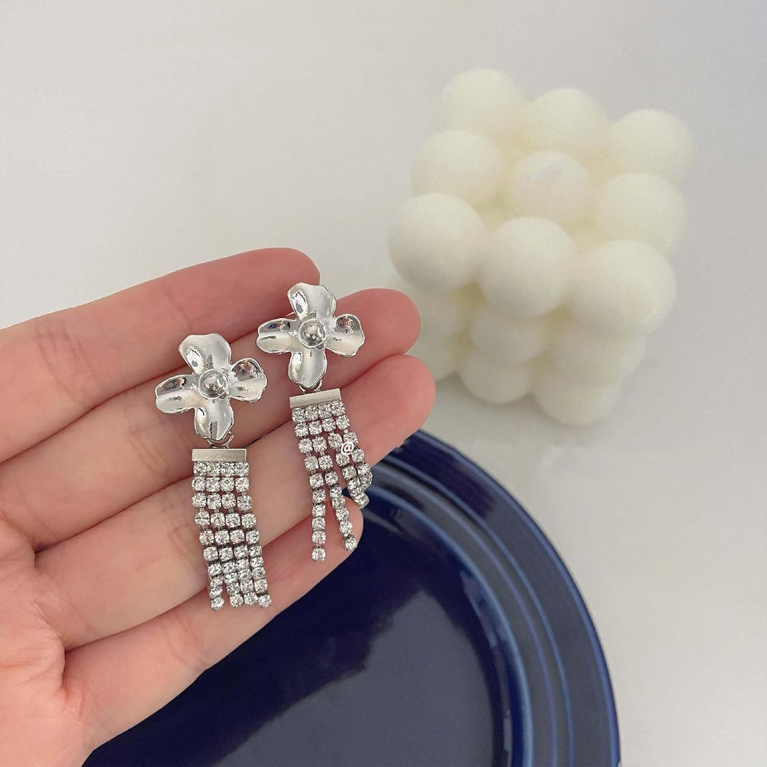 Vintage Crystal Earrings Rhinestone Dangle Earrings Long Chain Tassel Crystal Earrings Silver Flower Drop Earrings Jewelry for Women and Teen Gifts - Image 5